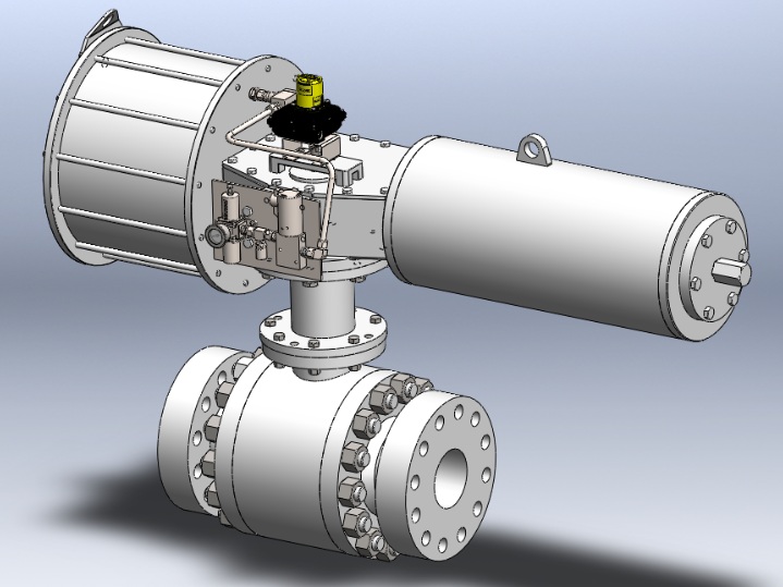 CAD model of a 150mm ESD actuated ball valve engineered by Blackhawk